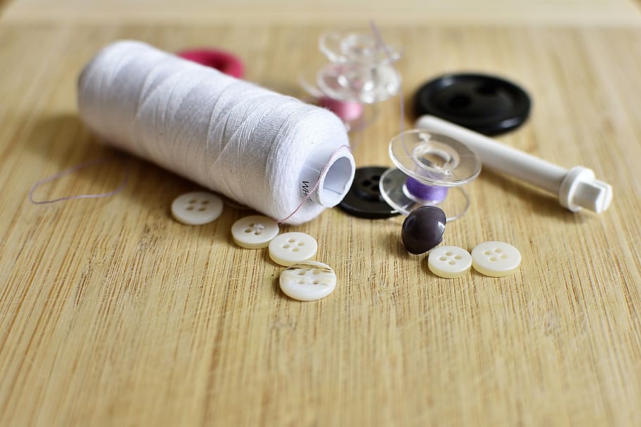 yarn, thread, sew, button, white, sewing, craft, tailoring HD wallpaper