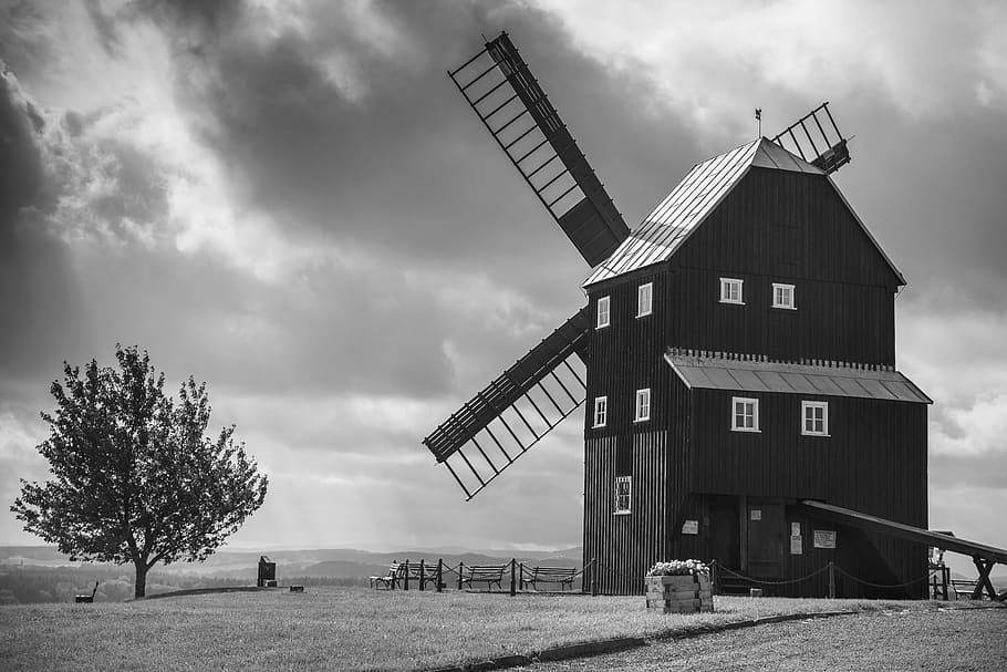 architecture, windmill, landscape, nature, lighting, historically HD wallpaper