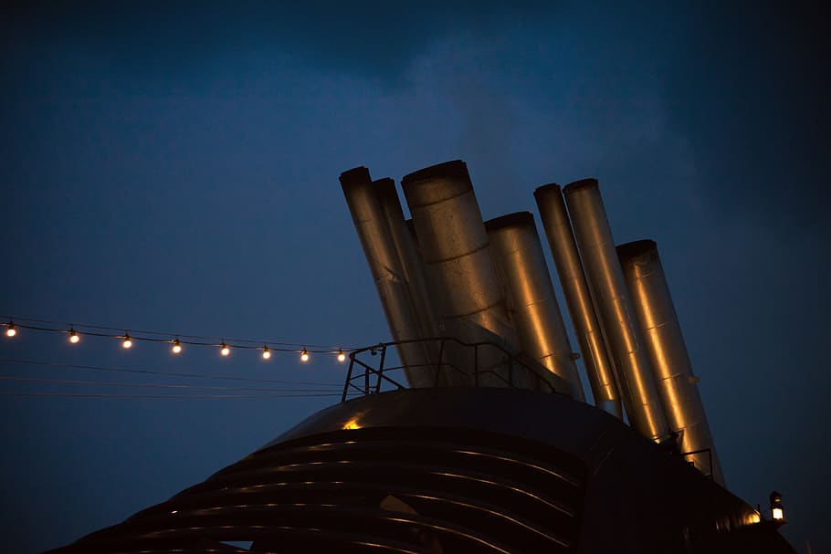 HD wallpaper: ship, funnels, stacks, smoke, cruise, boat, sea, lights