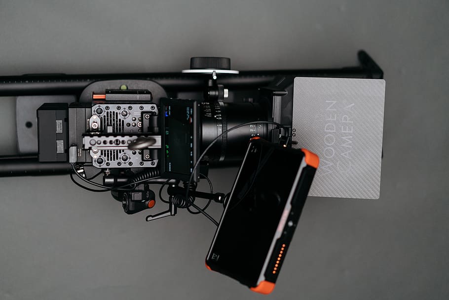 black filming camera, machine, computer, electronics, display HD wallpaper