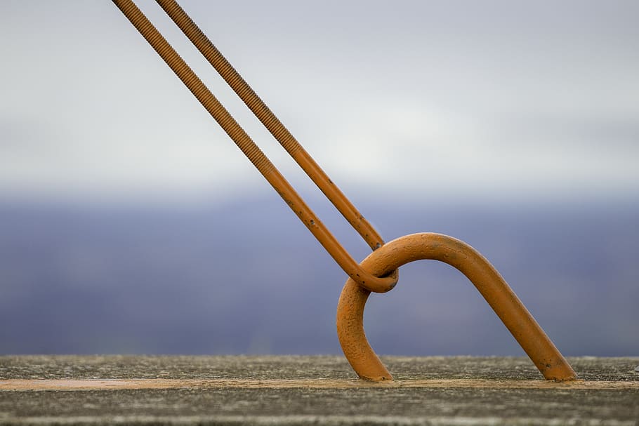 orange, blue, sky, iron, safety, to hold, holding, double, bowed HD wallpaper