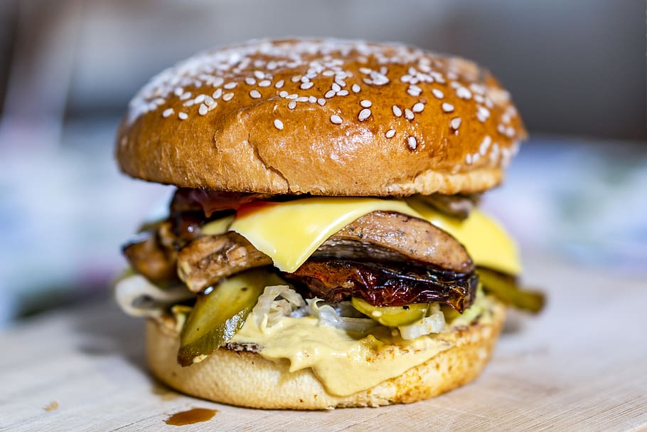 burger with cheese and patty, fast food, sandwich, unhealthy eating HD wallpaper