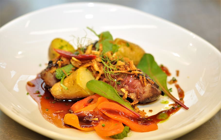 duck, dinner, vegetables, plate, food and drink, ready-to-eat HD wallpaper