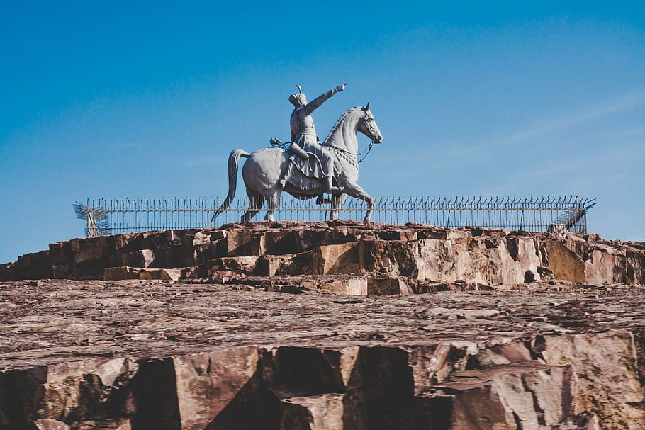 india, jodhpur, king, rajasthan, blue, horse, mountain, war, HD wallpaper