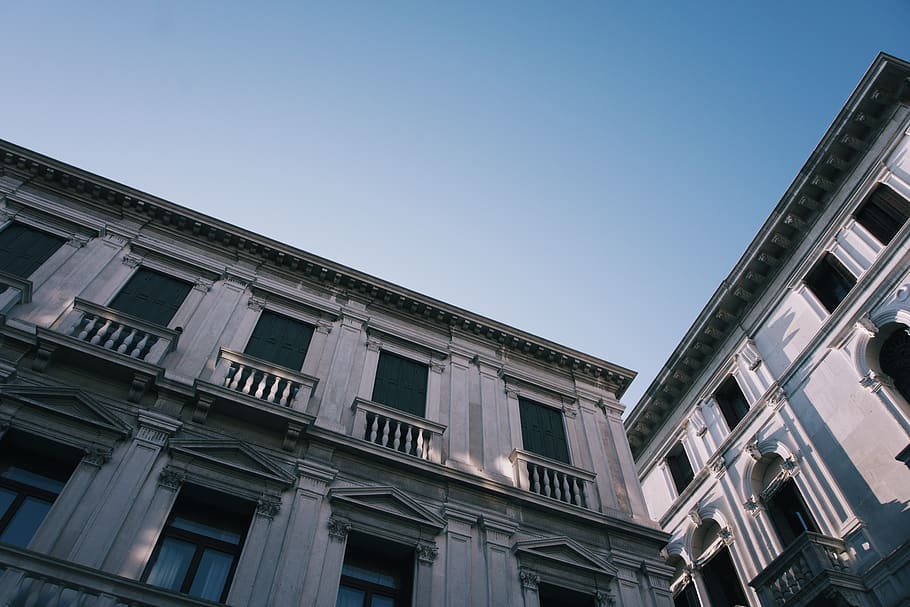 two white concrete buildings, home decor, window, venice, italy HD wallpaper