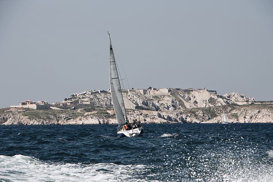 white sailboat on ocean, transportation, vehicle, vessel, watercraft HD wallpaper