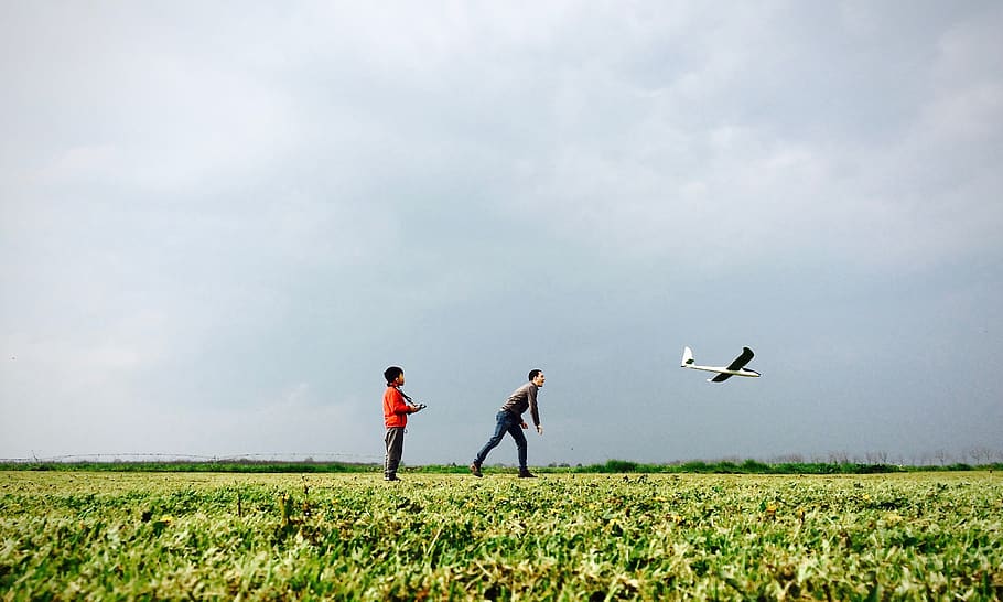 grass, fun, playground, flying, airplane, kid, sky, cloud - sky HD wallpaper
