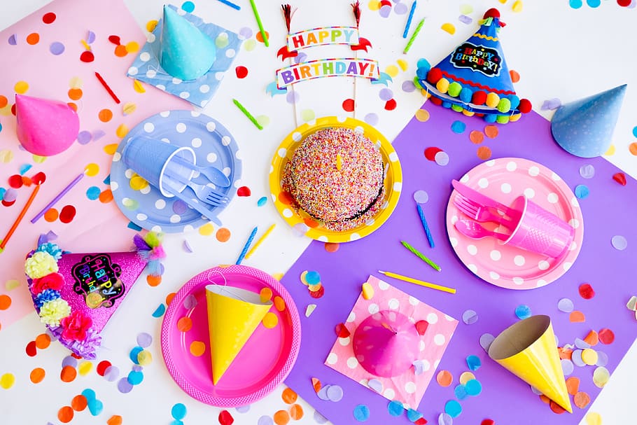 birthday decor lot, multi colored, sweet, food, sweet food, food and drink HD wallpaper