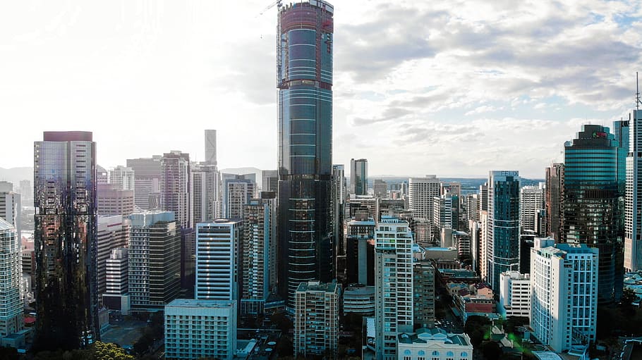 panoramic view of concrete buildints, skyscraper, building, cloud HD wallpaper