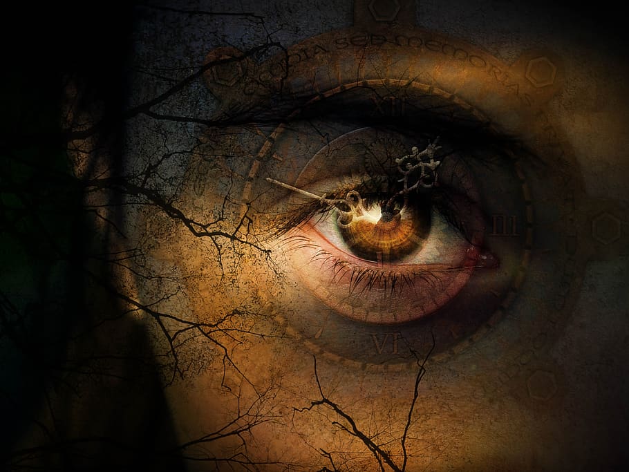 fantasy, eye, time, mystical, view, composing, dark, gloomy HD wallpaper
