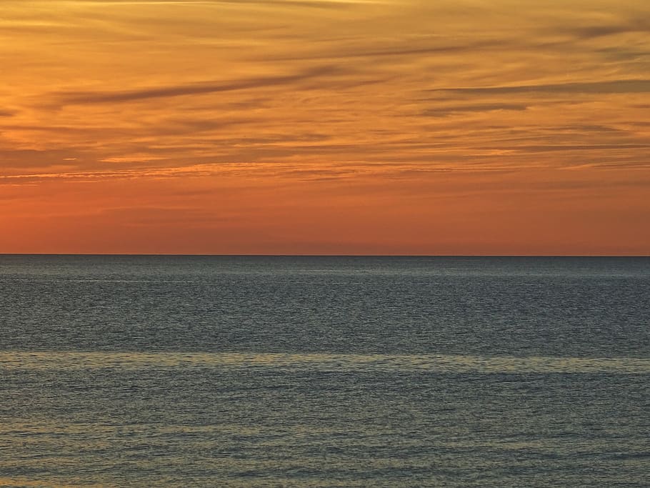 sunset, sea, sky, orange, water, scenics - nature, horizon HD wallpaper