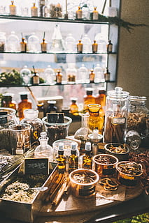 assorted-item lot, bottle, shelf, glass, jar, beer, beverage HD wallpaper