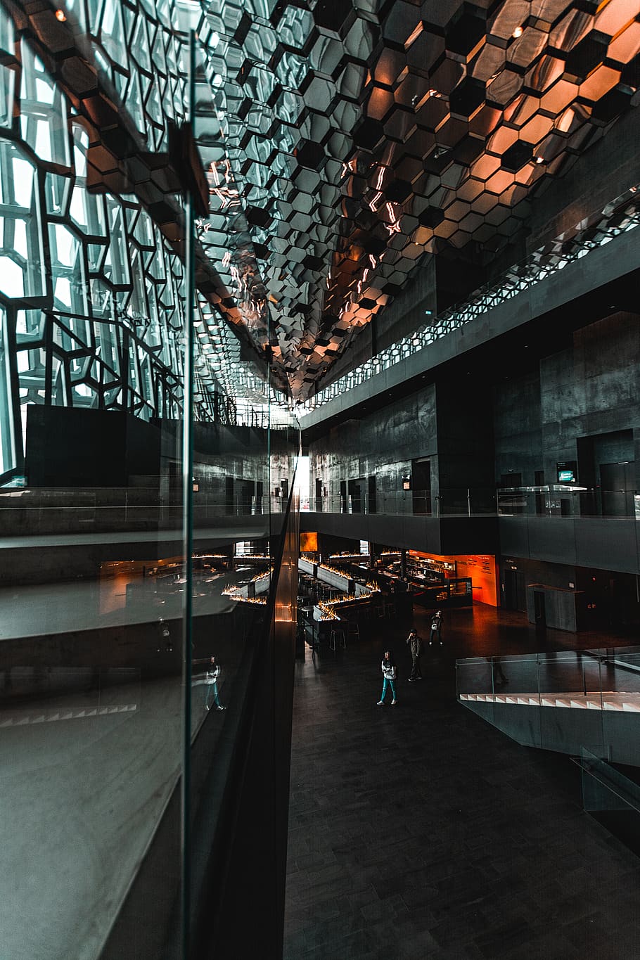 black building interior, lighting, human, person, iceland, reykjavik HD wallpaper