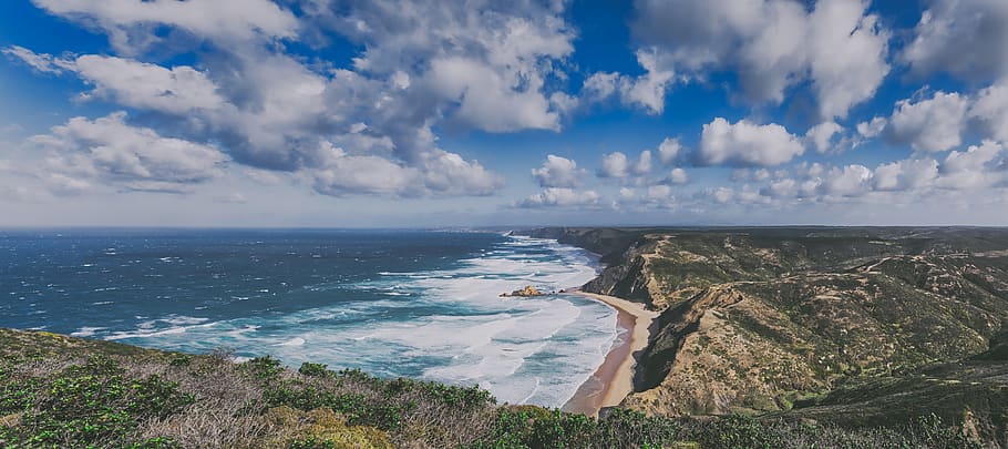 coastline, beach, ocean, sea, water, shore, seascape, nature HD wallpaper