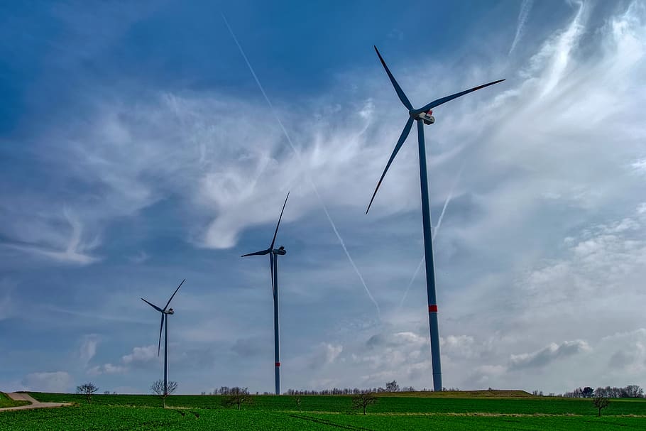 pinwheel, sky, energy, wind power, clouds, power generation HD wallpaper