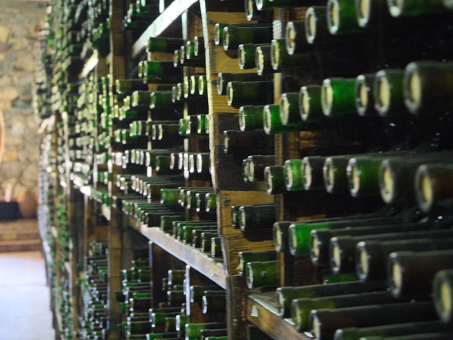bottles, wine, cellar, green, shelf, indoors, in a row, food and drink HD wallpaper