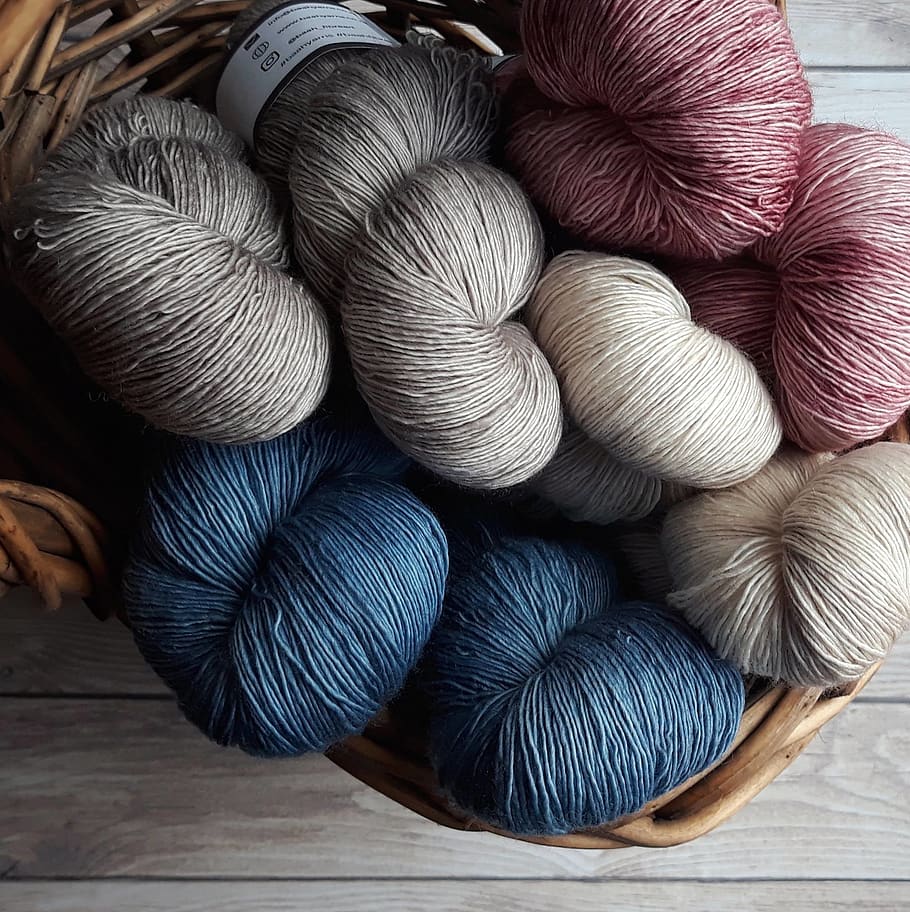 Assorted-color Yarns on Brown Wicker Basket, art, cotton, crochet HD wallpaper