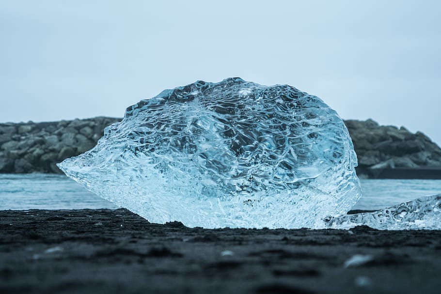 glass leaf on black surface, water, sea, ice, sky, nature, beauty in nature HD wallpaper