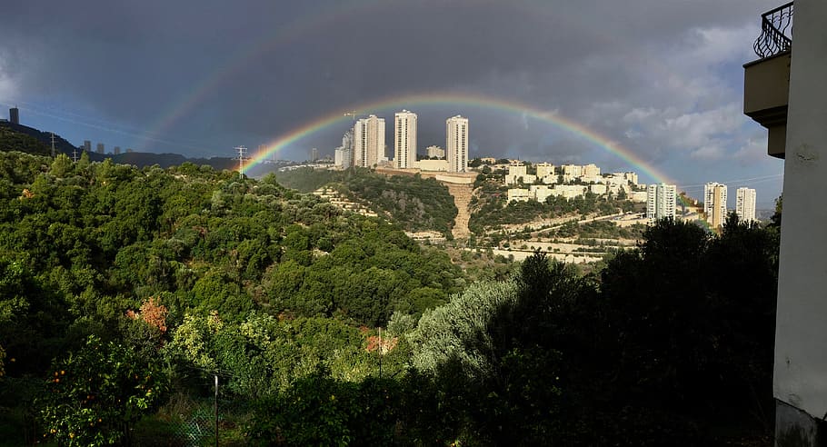 israel, nesher, carmel, rainbow, architecture, built structure, HD wallpaper