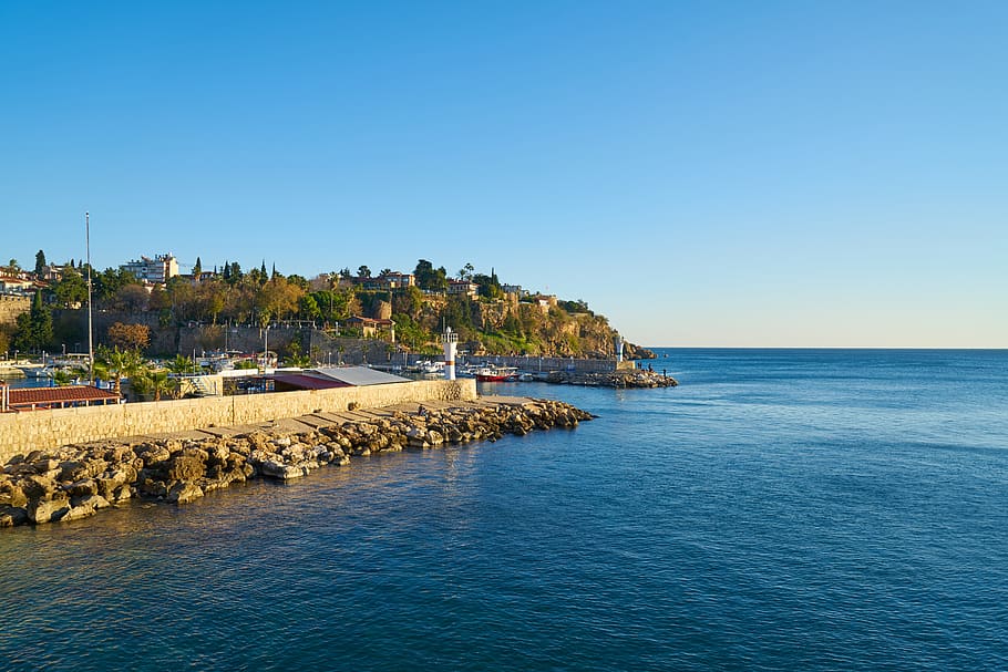 antalya, turkey, marine, beach, marina, background, sky, view HD wallpaper