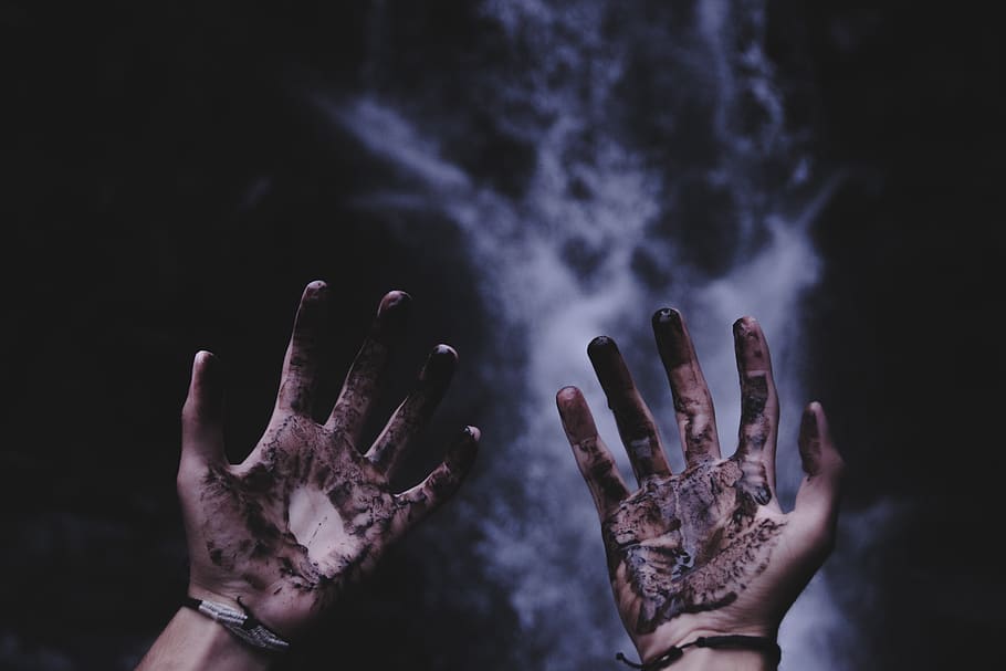 hand, palm, dirty, dark, outdoor, smoke, human hand, human body part HD wallpaper