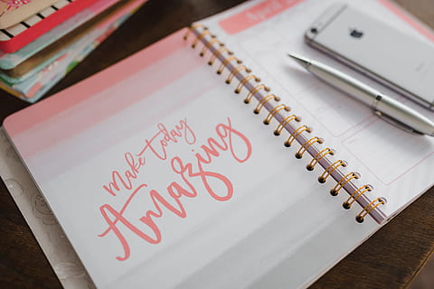 Pink calendar, notebook, diary, desk, paper, note pad, spiral notebook HD wallpaper