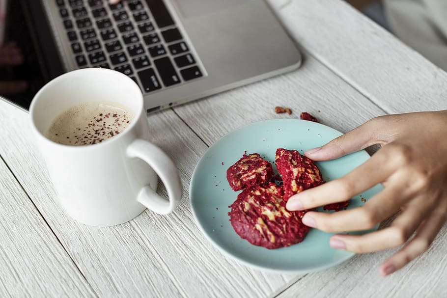 Cookies on Round Teal Ceramic Plate Beside White Ceramic Mug HD wallpaper