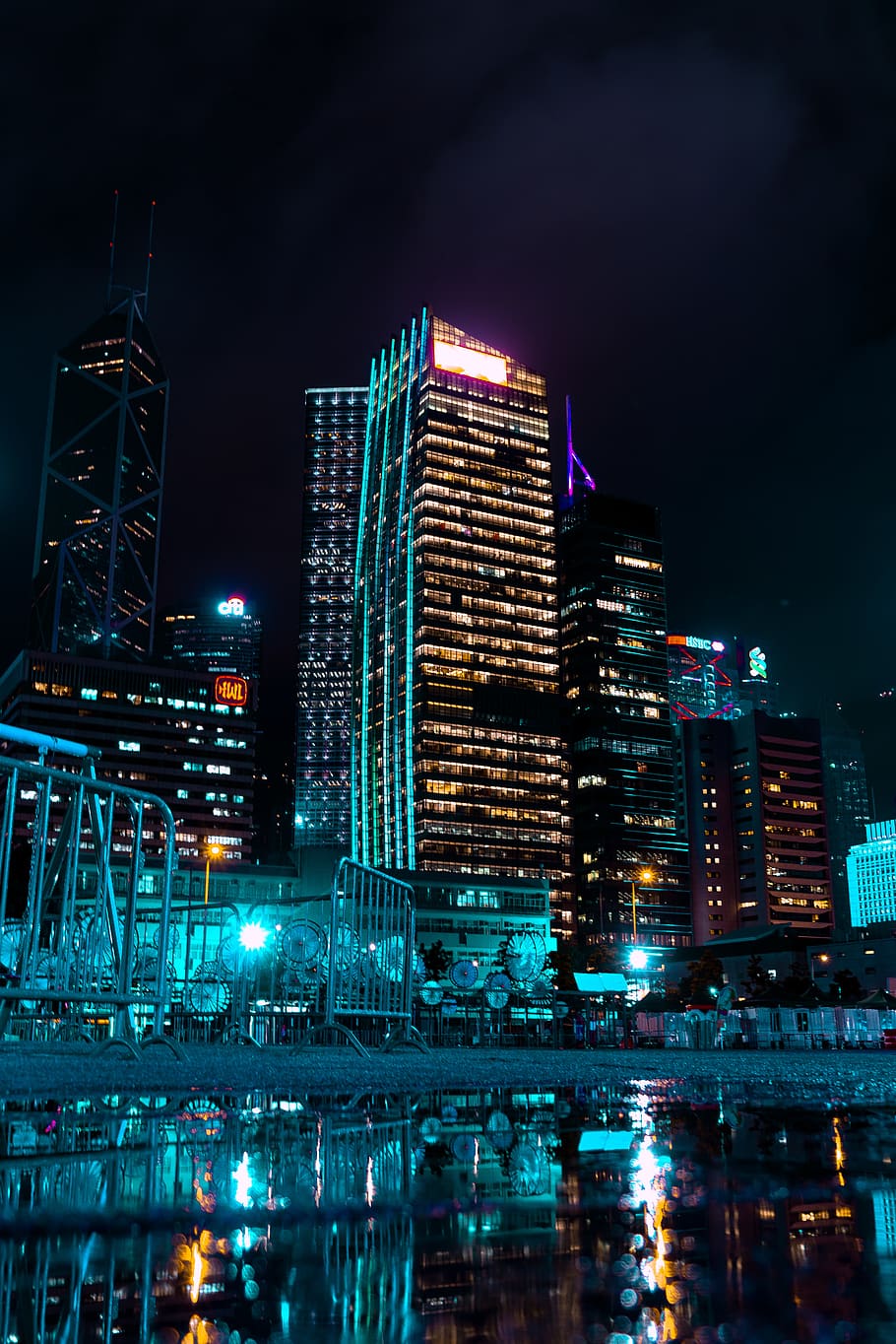city skyline at night, building, urban, downtown, hong kong, victoria harbour