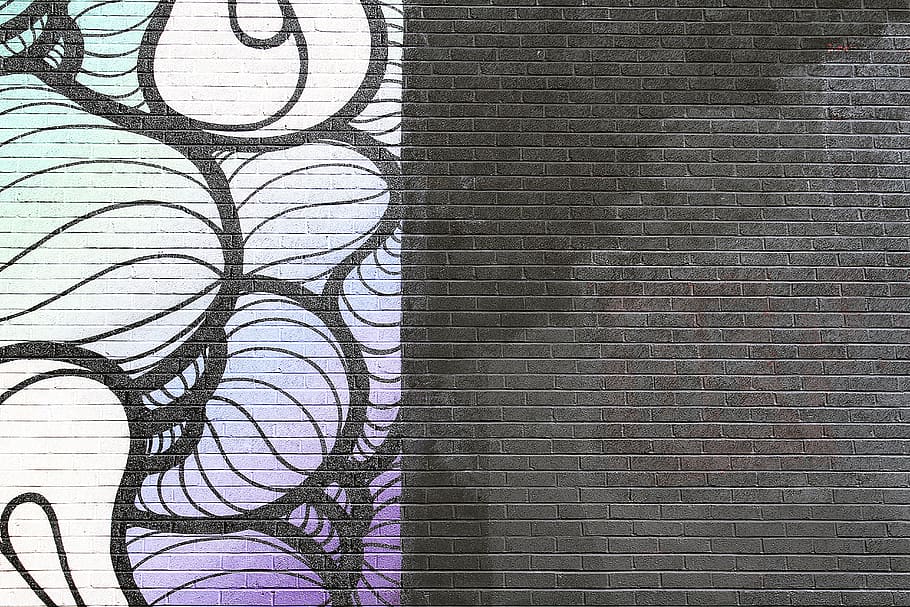 wall, bricks, paint, pattern, black, art, abstract, lines, curves HD wallpaper