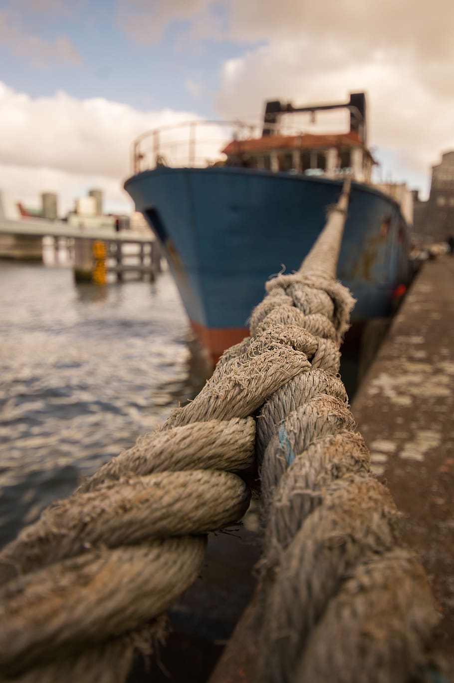 Blue Ship, cargo, dock, harbor, harbour, knot, port, rope, vessel HD wallpaper