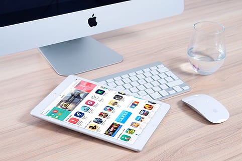 White Tablet Computer on Apple Magic Keyboard Near Apple Magic Mouse HD wallpaper