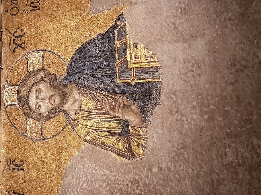 art, tile, mosaic, istanbul, person, human, turkey, jesus in st. sophia