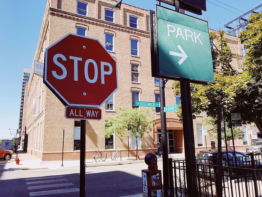 united states, chicago, sign, communication, text, road sign HD wallpaper