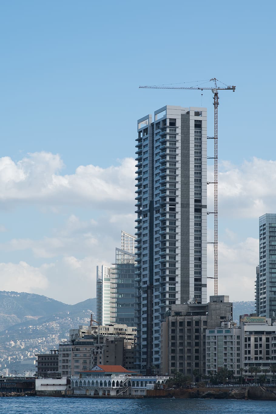 lebanon, beirut, ocean, sky, architecture, building, crane, HD wallpaper