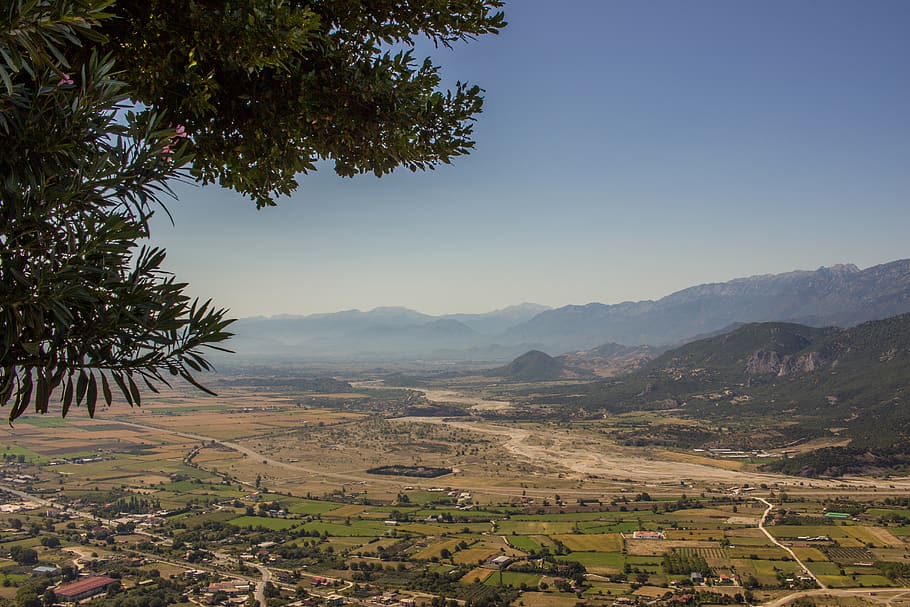 meteora, greece, mountain, valley, tree, landscape, plant, scenics - nature HD wallpaper