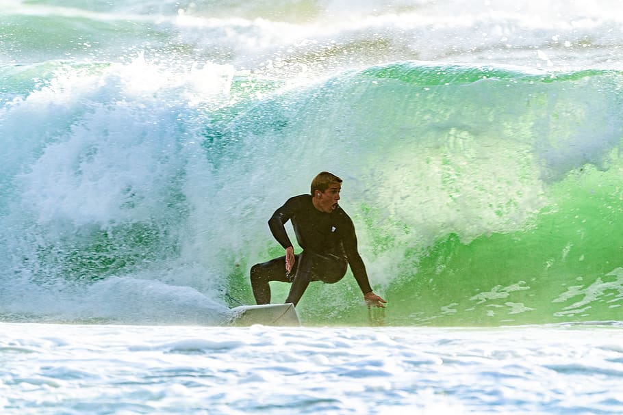 Surfer About to Ride a Wave Barrel, action, beach, leisure, motion HD wallpaper