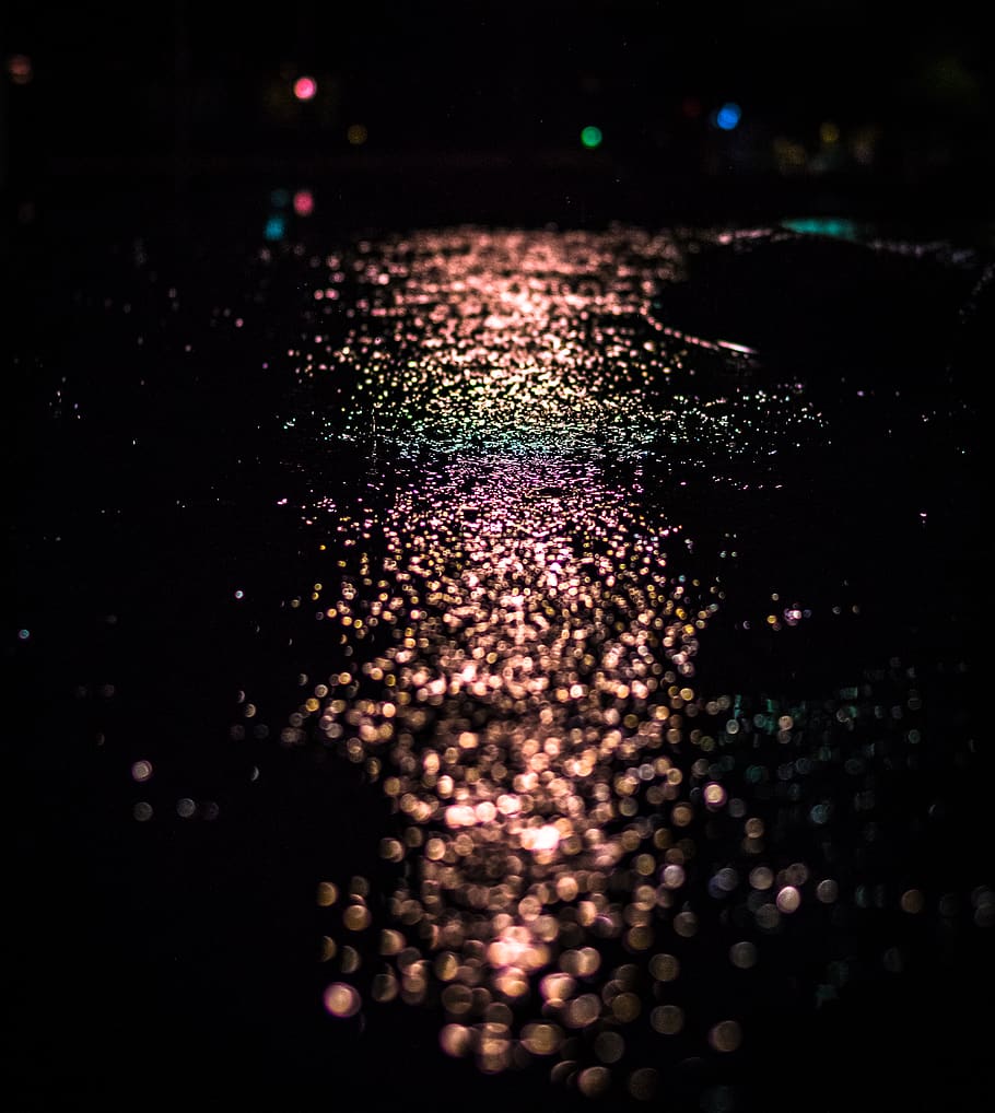 Light Reflecting from Wet Pavement, dark, lights, night, water HD wallpaper
