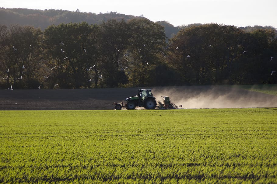 black tractor on green fields during daytime, essen, germany HD wallpaper