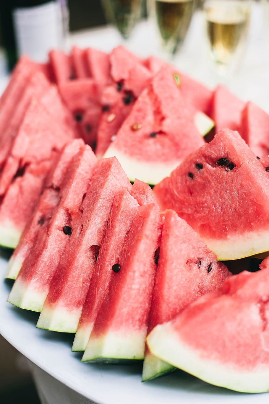 fresh, sliced, watermelon, fruit, red, pip, food, plate, close up HD wallpaper