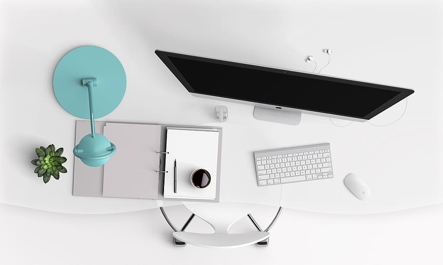 desk, computer, modern, keyboard, screen, mockup, technology HD wallpaper