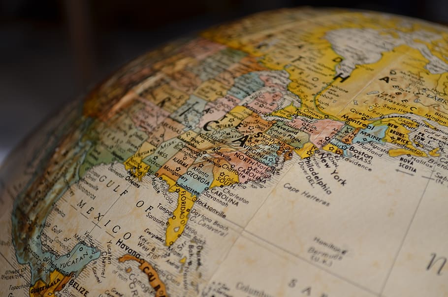 Close-up of World Map, compass, continent, country, destination, HD wallpaper