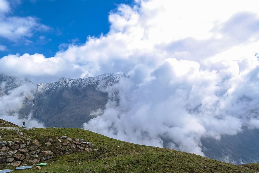 alpine, pitztal, mountains, clouds, cloud - sky, beauty in nature, HD wallpaper