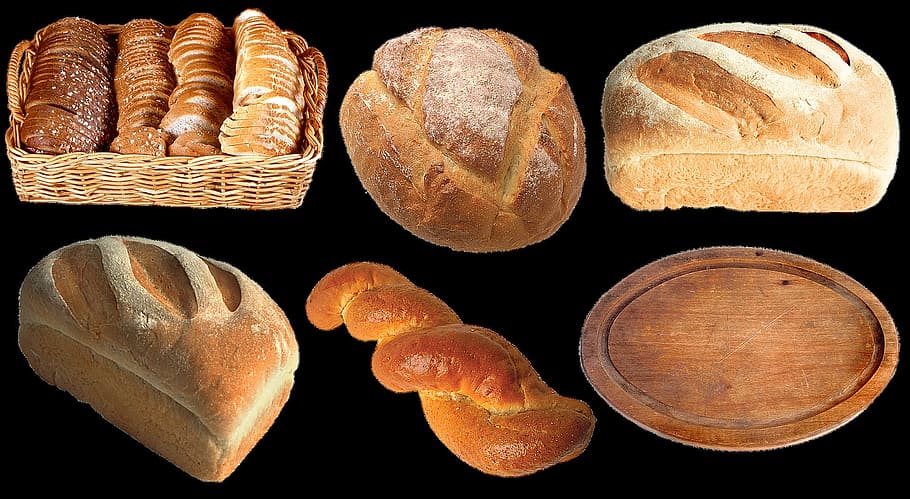 plate, bread, bake, baked, food, fresh, bakery, black background HD wallpaper