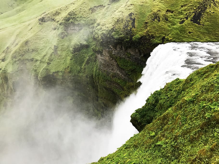 nature, waterfall, greenery, cliff, beauty in nature, scenics - nature HD wallpaper