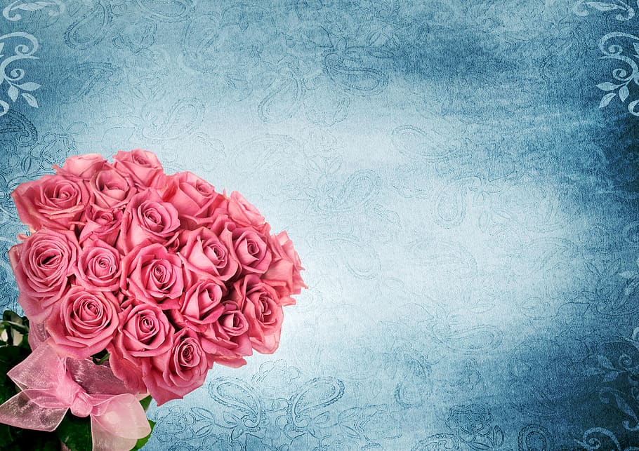 bouquet, roses, background, romance, pink, floral, elegant