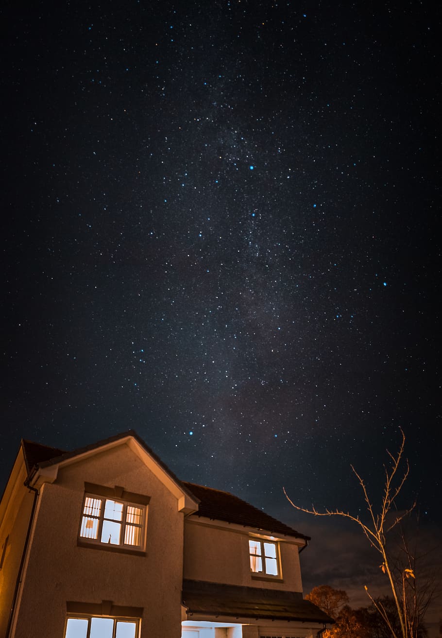 united kingdom, elgin, astrophotography, milky way, house, stars, HD wallpaper