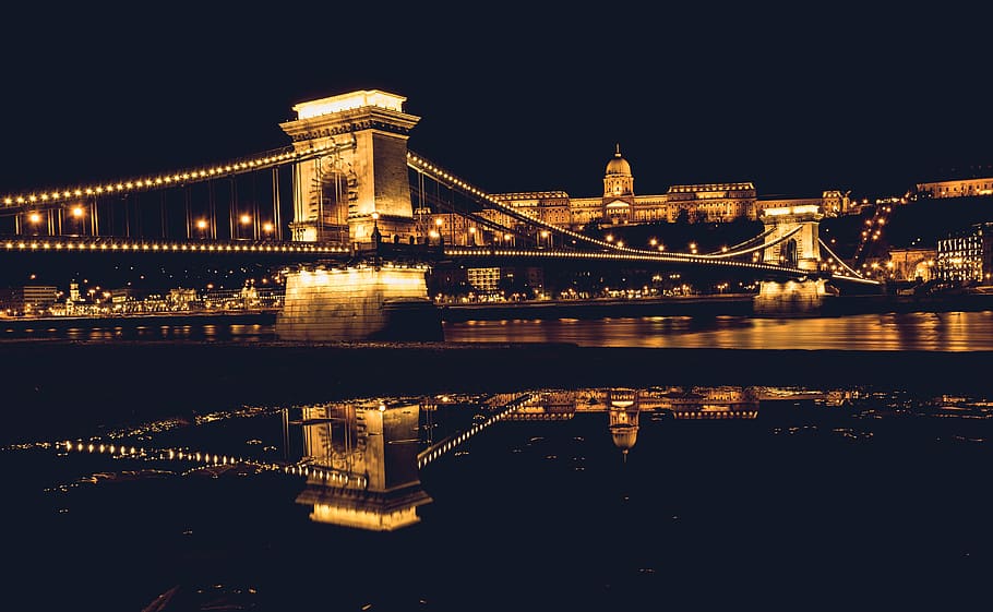 bridge, building, budapest, hungary, urban, suspension bridge, HD wallpaper