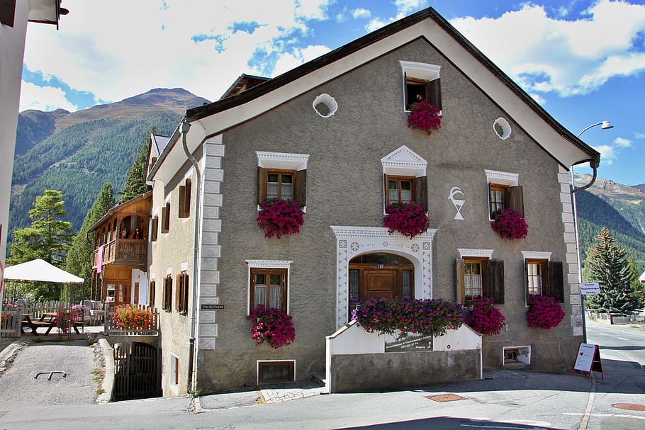 house, engadin, facade, typical, village, graubünden, architecture, HD wallpaper