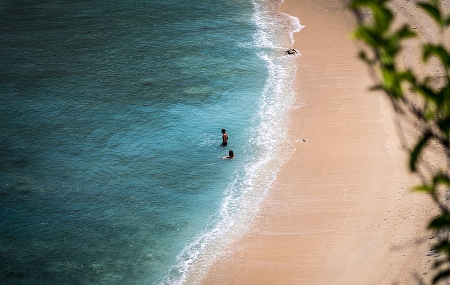 white sand beach, water, sea, land, beauty in nature, one person HD wallpaper