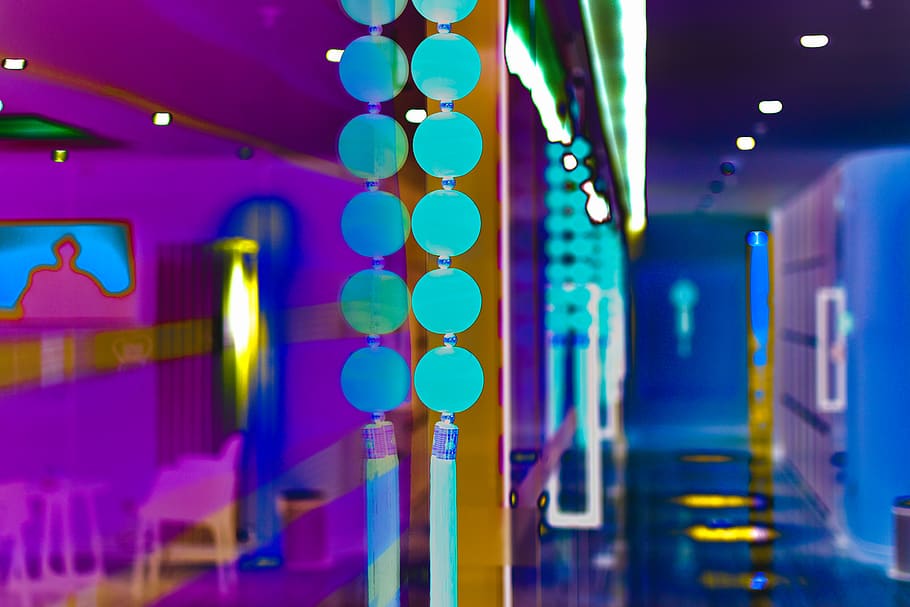 lighting, purple, neon, pattern, ornament, fractal, corridor HD wallpaper